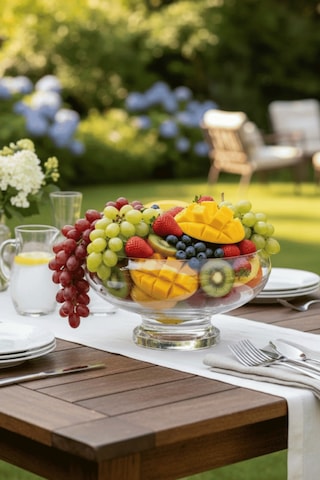El Yapımı Sade Cam Ayaklı Sunum Kasesi - Salata Kasesi Sunumluk 14x24 Cm Şeffaf