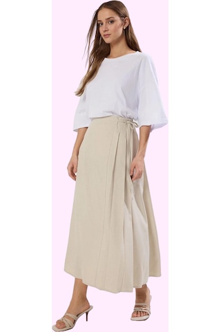 Frm Kadın A Line Maxi Etek 100% Polyester Dokuma Kumaş Ramadan Koleks Taş