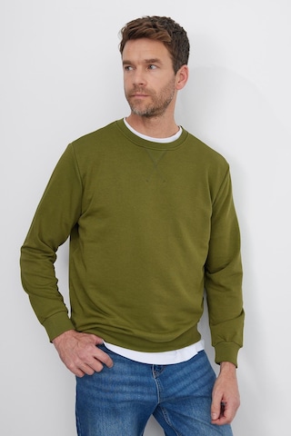 Tudors Unisex Relax Fit Rahat Kesim %100 Pamuk 3 İplik Basic Yeşil Bisiklet Yaka Sweatshirt-35151 Yeşil