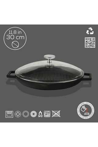 Yuvarlak Izgara Tava Çap 30 Cm Cam Kapak Çok Renkli