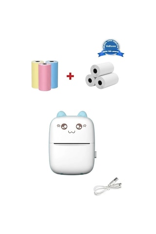 Mini Fotoğraf Yazıcı Kablosuz Etiket Yazıcı Baskı Makinesi Uyumlu iOS Android Uyumlu Termal Printer Mavi