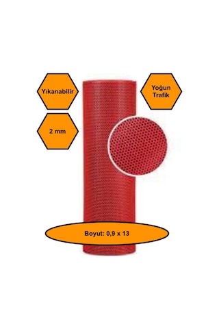 Kırmızı Petek Mat Pvc Kaydırmaz Petek Paspas, 0,9x13 Metre