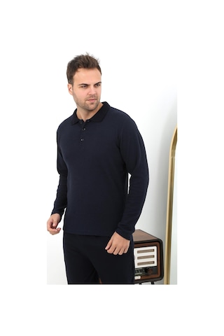 Akbeniz Erkek Polo Yaka Uzun Kol Penye Pijama Takımı 6862 Lacivert Lacivert