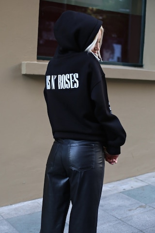 Madmext Siyah Baskılı Oversize Kapüşonlu Kadın Sweatshirt Mg1581