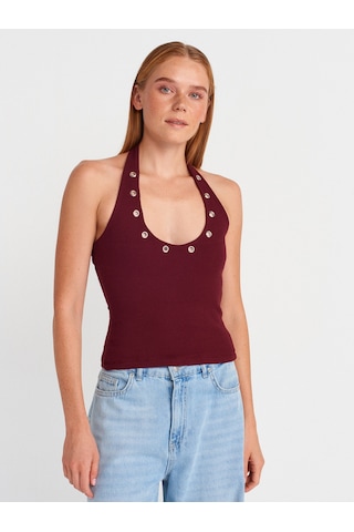 Dilvin 21162 Halter Yaka Top-bordo Bordo