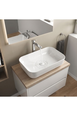 Dura Bagno Orfe Çanak Lavabo 60x40 Cm. Batarya Deliksiz Tezgah Üstü Beyaz 5851