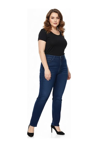 Kübra Kadın Jeans Pantolon Kemer Lastikli Düğmeli Bgl-st05059 Koyu Mavi