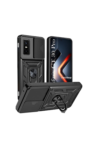 Infinix Gt 30 Pro Uyumlu Kamera Korumalı Sürgülü Yüzüklü Standlı Kapak Siyah
