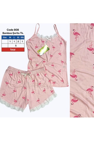 Belpa Sıla Sella Bamboo Kadın Şortlu Pijama Takımı Askılı Dantel Detaylı Çok Renkli