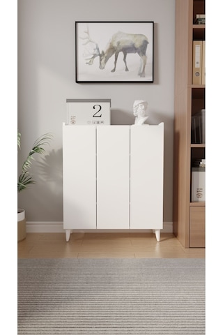 İliana 3 Kapaklı 4 Raflı Çok Amaçlı Dolap, Banyo Dolabı, Mutfak Dolabı Beyaz Beyaz