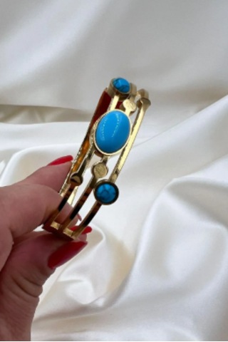 Bb Çelik Firuze Taşlı Kelepçe Bilezik