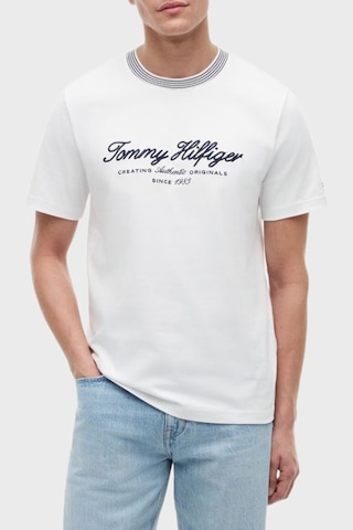 Tommy Hilfiger % 100 Pamuk İşlemeli Yaka Regular Fit T Shirt Erkek T Shirt Mw0mw43211 Ybr Beyaz