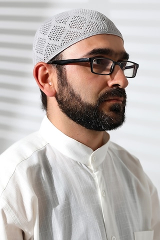 Makine Örgüsü Dantel Detaylı Namaz Takkesi Gri Gri