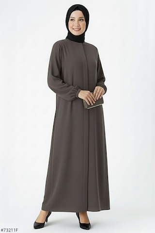 Medine İpeği Mevlana Kesim Cepli Kuşaklı Bol Ferace 4000-vizon Bej