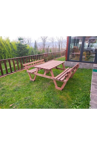 Şen Mobilya Ahşap Ormancı Bahçe Masası Piknik Masası 6 Kişilik P20 Maun