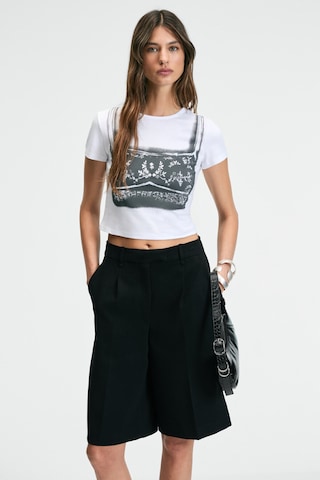 ETHIQUET SERAYA Kadın Bisiklet Yaka Kısa Kollu Önü Baskılı Crop Beyaz T-Shirt