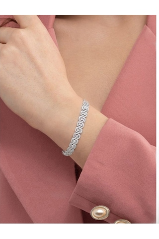 Brezza Lusso Jewelry Baget Pırlanta Işıltılı Su Yolu İthal Kadın Gümüş Bileklik