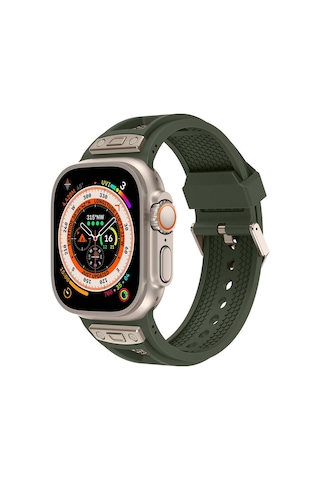 Apple Uyumlu Watch Ultra/ultra2 49mm Hava Alabilen Delikli Metal Süslemeli Desenli Silikon Kordon