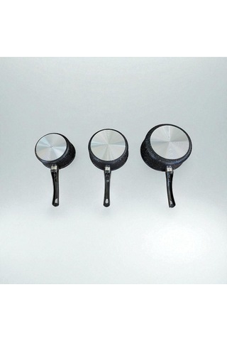 Enashop 3'lü Granit Sosluk Ve Sütlük Seti 12-14-16 Cm Yanmaz Yapışmaz Çeyizlik - İndüksiyon Uyumlu Metalik