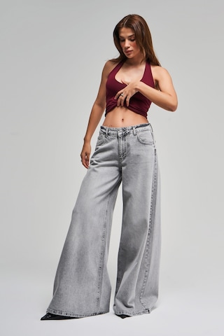it's basic Kadın Gri Renk 4s5-12 Süper Palazzo Fit Elaphant Leg %100 Koton Denim Jean