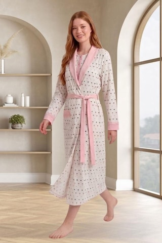 Mecit Pijama Mecit 6359 Pembe Kadın Uzun Sabahlıklı Gecelik Takım