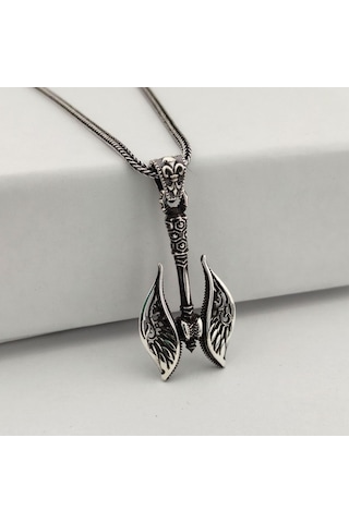 925 Ayar Gümüş Melek Kanadı Savaş Baltası Erkek Kolye Gümüş