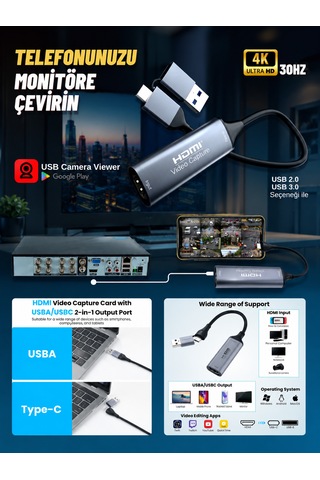 Umsn Hdmı Video Capture Usb 2.0 4k 30hz Video Aktarıcı - Bilgisayardan Telefona Aktarma Çevirici