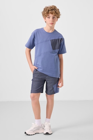 Koyu Mavi-kot Lacivert Pamuklu Oversize Fit Dokuma Hafif Esnek Chino Erkek Çocuk Şort Takım - 11275 Koyu Mavi