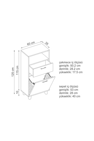 Çamaşır Sepetli Banyo Dolabı, Çok Amaçlı Dolap 60 Cm, Roomart Atlantik Çam - Beyaz
