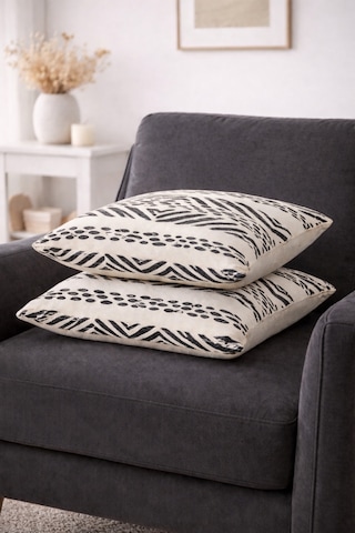Faralya Life Baskılı Geometrik Desenli 2 Li Kırlent Kılıfı 45x45 Cm Dekoratif Koltuk Yastık Kılıfı Modern Salon Dekoru Gri Baskılı