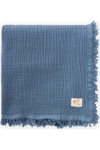 Cigit Dört Kat Püsküllü Battaniye 80x120 Cm İndigo Mavi Indigo