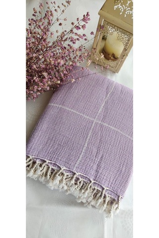 Çizgili Çift Kişilik Organik Müslin Pike 185x220cm Oeko-tex Standard 100 Sertifikalı Lila