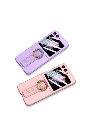 Galaxy Uyumlu Z Flip 6 Kılıf Kamera Korumalı Yüzüklü Zore Flip Ring Kıpta Kapak-siyah