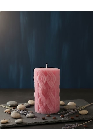 Örgü Desenli Mum Pembe