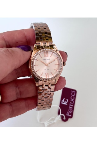 Ferrucci Fc61747 Roma Rakamlı Çelik Kasa Ve Kordon Taşlı Şık Kadın Kol Saati Rose Gold