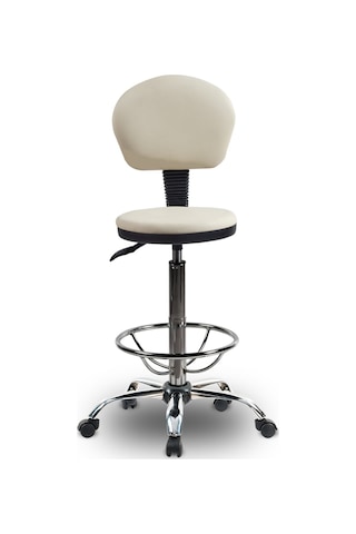 Ofiscombin Döner Tekerli Metal Ayak Arkalıklı Yüksek Bar Tabure Sandalyesi Krem Deri 00047499853