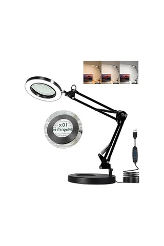 Büyüteçli Masa Lambası Usb Güç Bağlantılı 10x Büyütmeli Led Işıklı Masaüstü Lamba 360 Derece Dönebilen Başlıklı Ayarlanabilir Parlaklık Seviyeli Esnek Kollu Çalışma Lambası Flb06 10 Parça Siyah