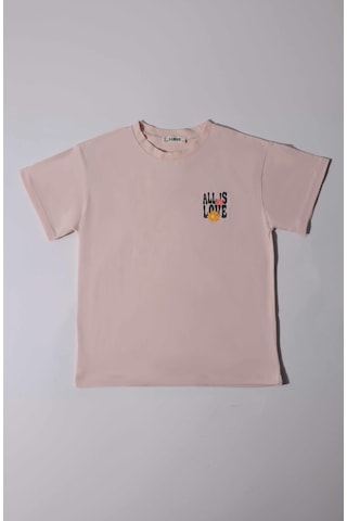 Luess Kız Çocuk %100 Pamuk Baskılı Pembe Tişört 2-3 Yaş 8-9 Yaş -toz Pembe Açık Pembe
