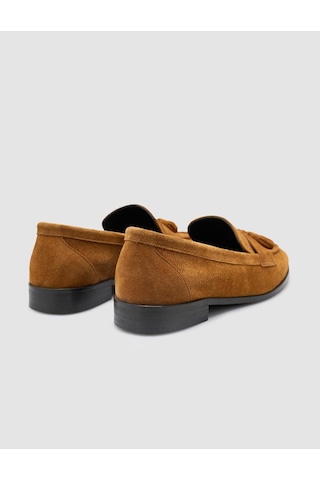 %100 Hakiki Deri Taba Süet Kadın Loafer Taba