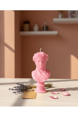 Tülbentli Kadın Mum Pembe