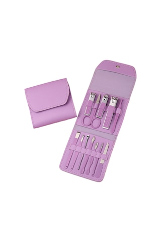 Kosona Stainless Steel Manikür Takımı 12 Parça, Pırlanta Mor, Çift Katlı Çanta, Tırnak Kesici Ve Pedikür Araçları Mor