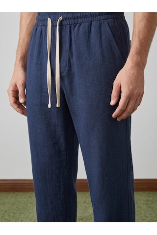 Danger Erkek Baggy Kalıp Beli Lastikli Pamuk Keten Görünümlü Pantolon Lacivert 1007dngr