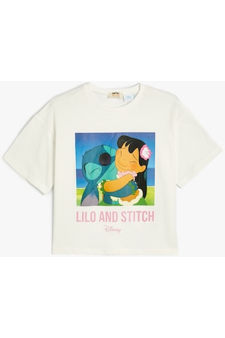 Koton Stitch Crop Tişört Lisanslı Kısa Kollu Bisiklet Yaka Pamuklu Ekru 4skg10400ak Ekru
