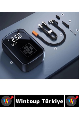 Premium Araba Motosiklet Bisiklet Şişme Yatak Dijital Led Ekranlı Şarjlı Hava Kompresörü 6 Parça