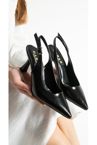 Dabab Shoes Amıle Kadın Siyah 7 Cm Topuklu Bilekten Bantlı Arkası Açık Tokalı Sivri Burun Ayakkabı