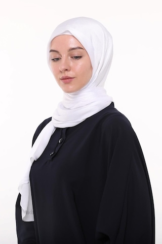 Altobeh Kadın Düz Parlak Lüks Yoryo Saten Şifon Abiye Janjan Şal - Beyaz Beyaz