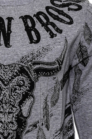 Gri Taşlı Baskılı Desenli Sweatshirt - Wessi Siyah