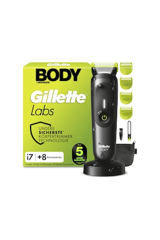 Gillette Labs İ7 Body + Intimate Giyotin Erkek, Siyah/yeşil, Skinfirst Teknolojisine Sahip Vücut Ve Mahrem Bölge İçin Erkekler İçin Intimate Tıraş Makinesi, Su Geçirmez, Led Işık, Duş Tutucu Ve Şarj Standı İçerir