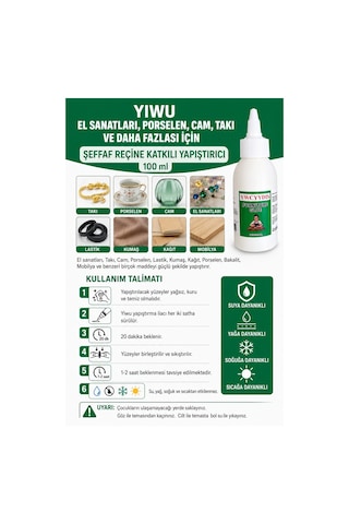 Yıwu El Sanatları, Porselen, Cam, Takı Ve Daha Fazlası İçin Şeffaf Reçine Katkılı Yapıştırıcı 100 Ml