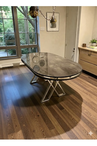 Msy Home İroni Gold/krom Detaylı Lake Panel 90 170 Cm Oval Masa İroni Krom